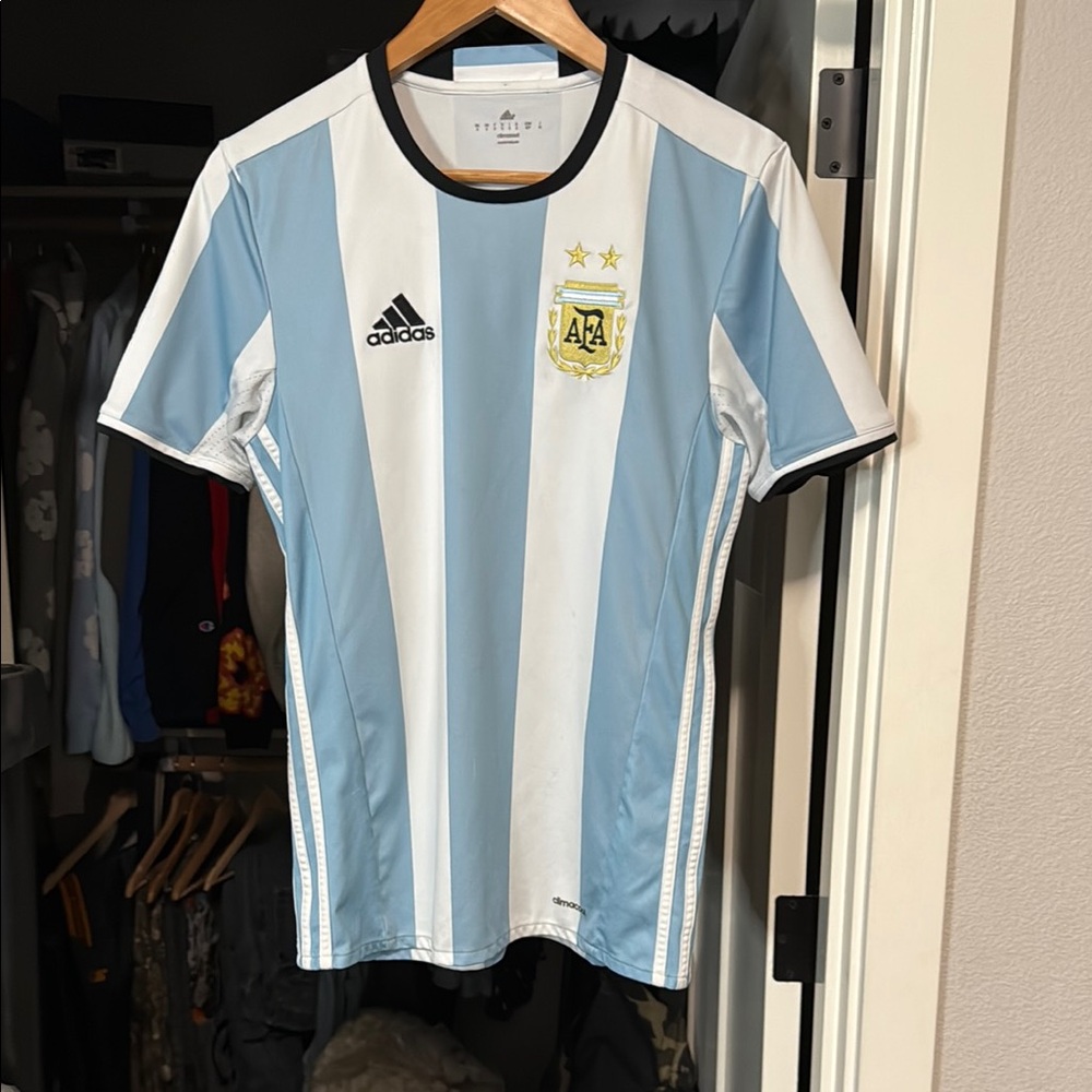 Adidas Light Blue and White Striped Jersey